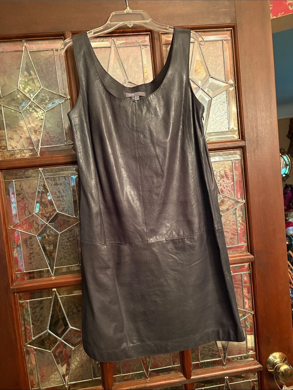 Vince Black Sleeveless Leather MIDI Dress